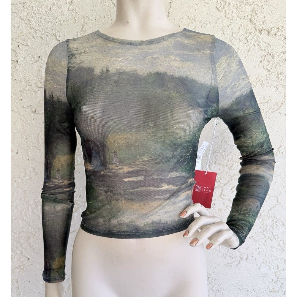 The Met x PacSun Sunset Sky Mesh Long Sleeve Top NWT Sheer Landscape Size XS